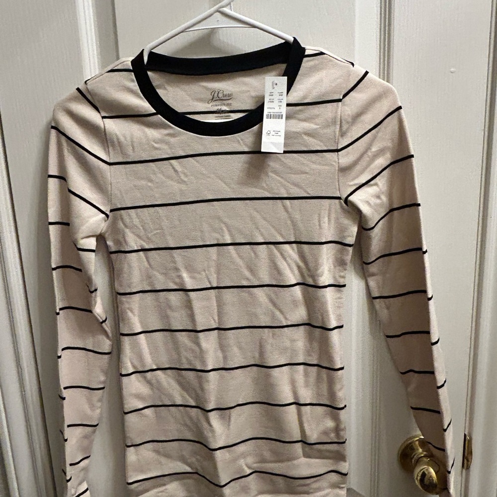 J. Crew Cream Top with Black Trim and Stripes
